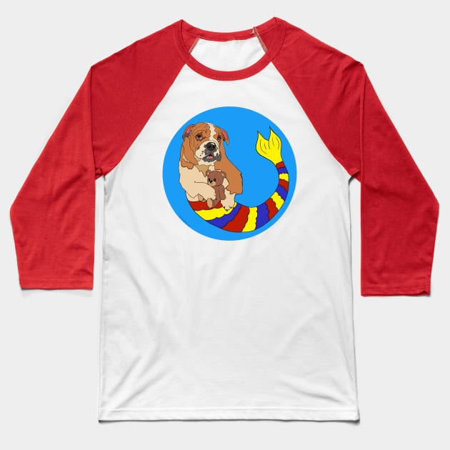 Buster the Teddy Bear loving Mermutt Baseball T-Shirt by abrushwithhumor